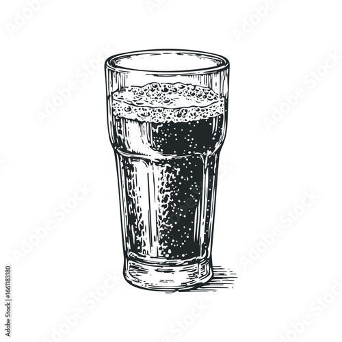 Detailed Drawing of Dark Bubbly Drink in Tall Glass
