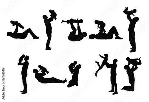  silhouette collection of fathers lifting children