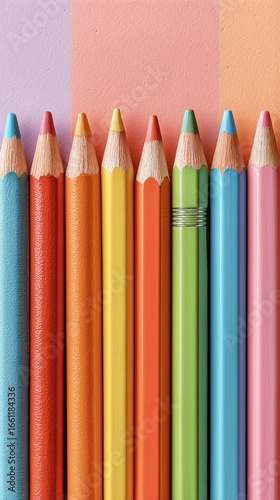 Colorful Collection of Pencils Arranged Neatly on a Pastel Backdrop at a Crea...