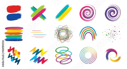 Vibrant abstract brushstroke art elements ideal for design projects, adding dynamic flair