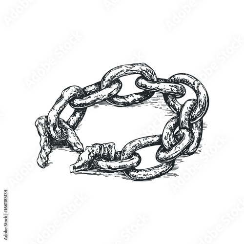 Broken metal chain with links showing signs of wear and damage