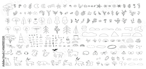woodland big set doodle cute cartoon collection children