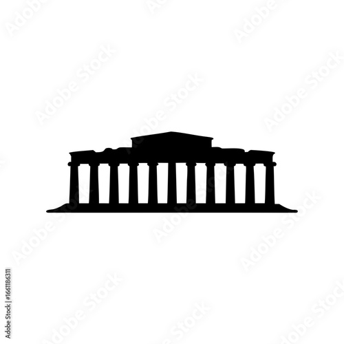 Black silhouette of the Parthenon representing ancient Greek architecture on white backdrop
