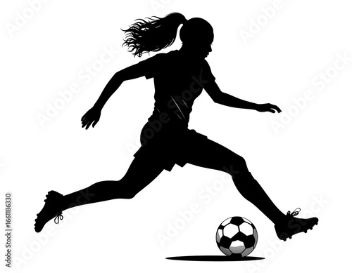 Female soccer player silhouette in action