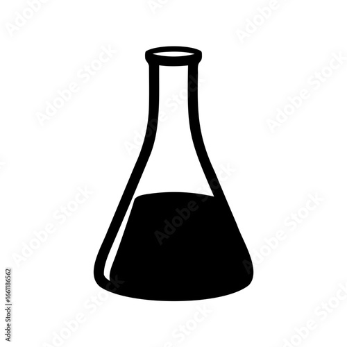 Black silhouette illustration of an Erlenmeyer flask with a dark liquid inside
