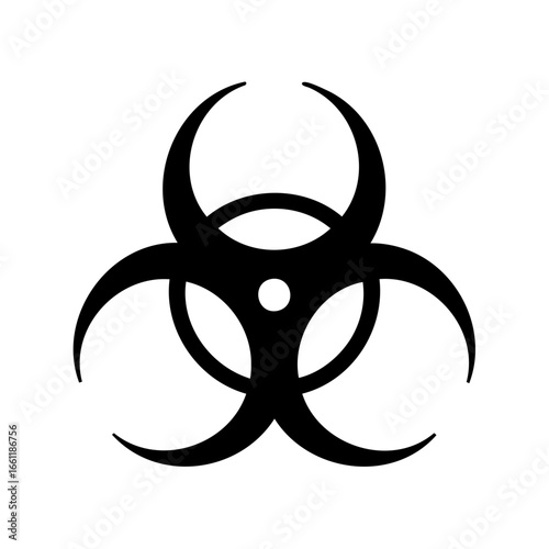 Black biohazard symbol signifying biological risk isolated on a white background