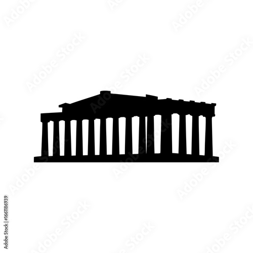 A dramatic silhouette of The Parthenon in Athens, Greece, on white