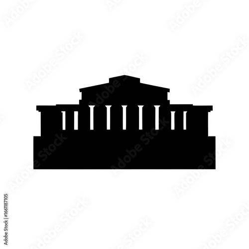 Black silhouette illustration of a Greek style building with a white background