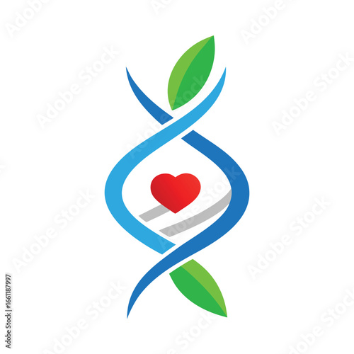 Heart Health DNA Strand with Leaf Accents Depicting Natural Wellness and Genetic Predisposition for Cardiovascular Health and Holistic Lifestyle Choices