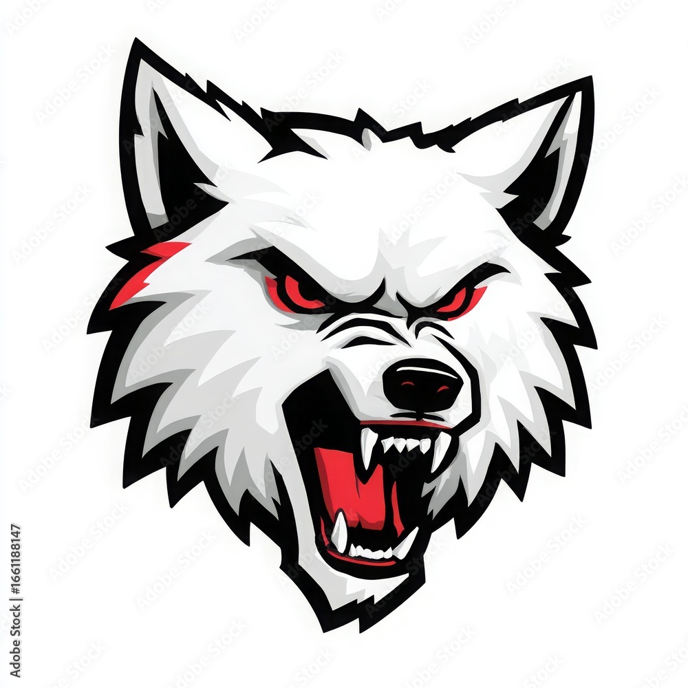 Obraz premium Wolf, professional sport team logo, Mascot, headshot, angry, flat white background
