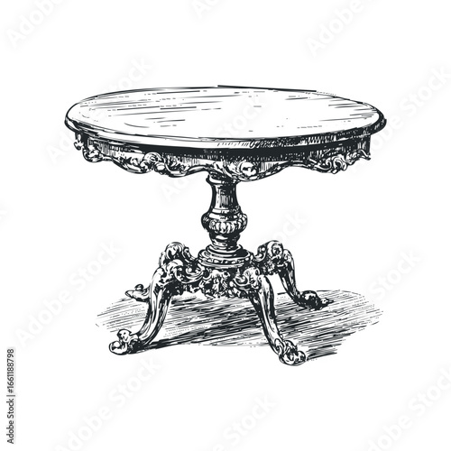 Ornate antique round table with carved pedestal and legs