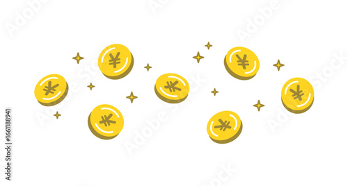 キラキラ光るお金。コイン。ポイ活。Shiny money. Coins. Point activities.