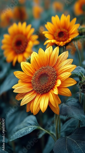 Sunflowers Blooming Brightly in a Field During a Sunny Afternoon