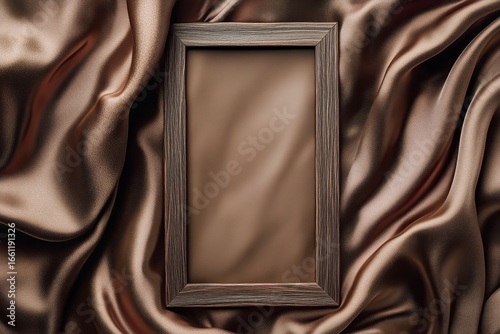 Elegant Wooden Frame Resting on Smooth Brown Fabric Creates a Warm, Inviting ...