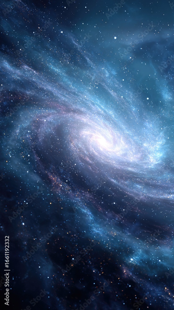 Naklejka premium Majestic spiral galaxy swirling with light and cosmic dust. Deep space adventure