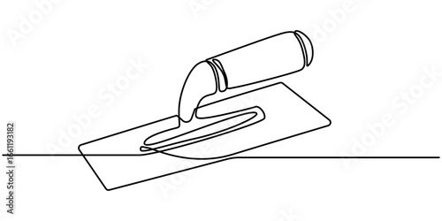 Continuous one line drawing of cement trowel, One line of cement trowel for brick. Worker tool concept continuous line art. Editable outline. 
