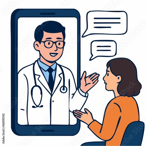 Doctor consults patient online via smartphone telemedicine application
