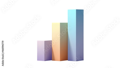 Free Download Three pastel-colored 3D vertical bar charts showing progressive growth isolated on a transparent background for business reporting. - GFXLoad
