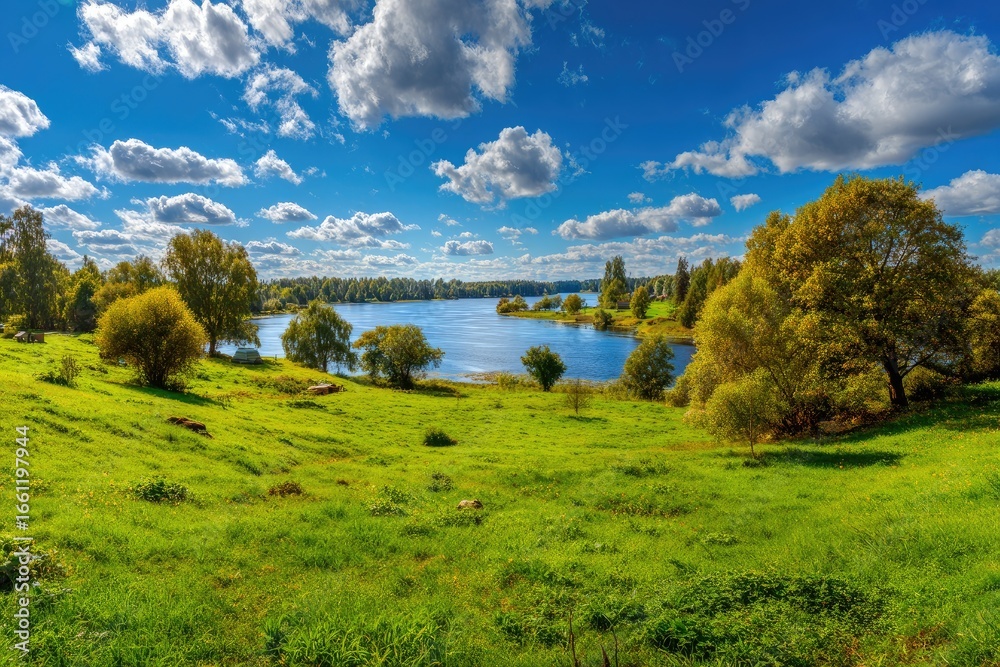 Obraz premium Scenic lake landscape, vibrant autumn colors