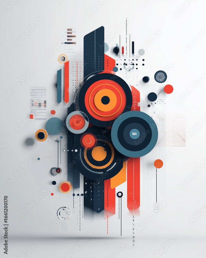 Obraz premium Futuristische 3D-Illustration mit konzentrischen Kreisen und Formen