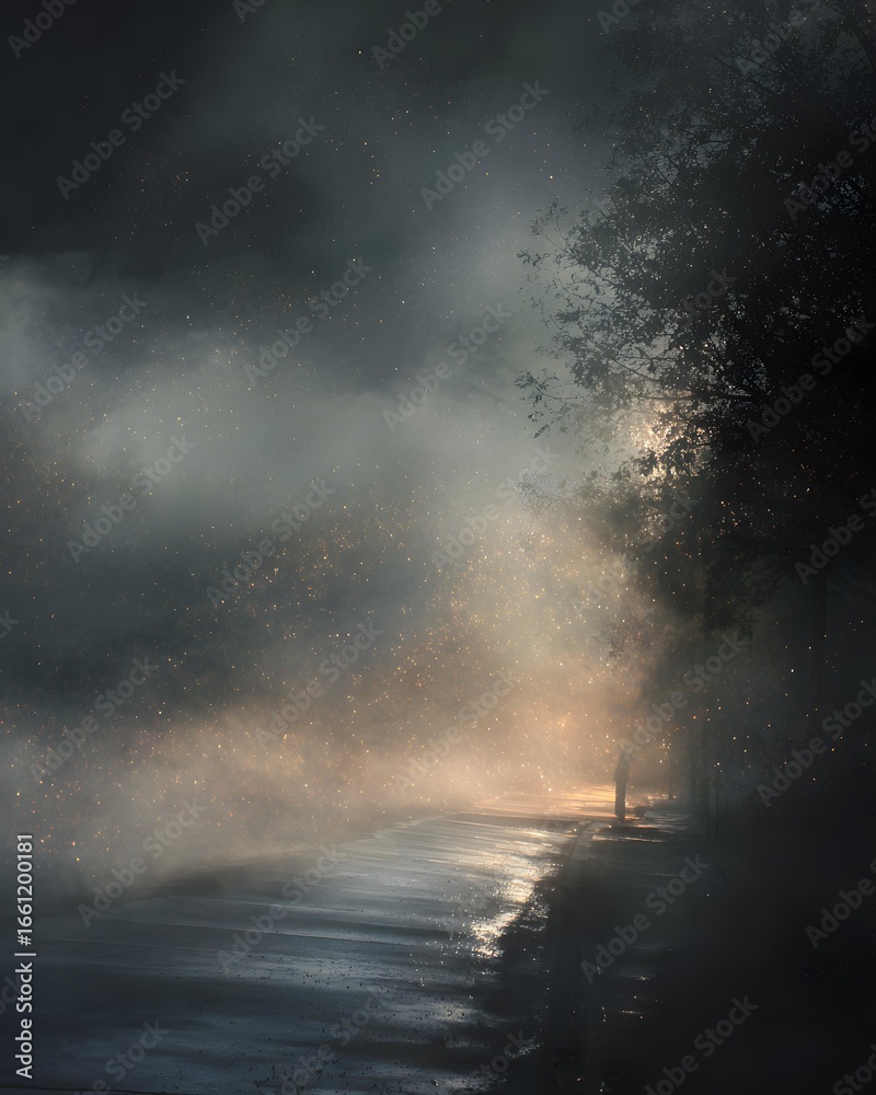 Fototapeta premium Dark mysterious glowing fog with surreal textures
