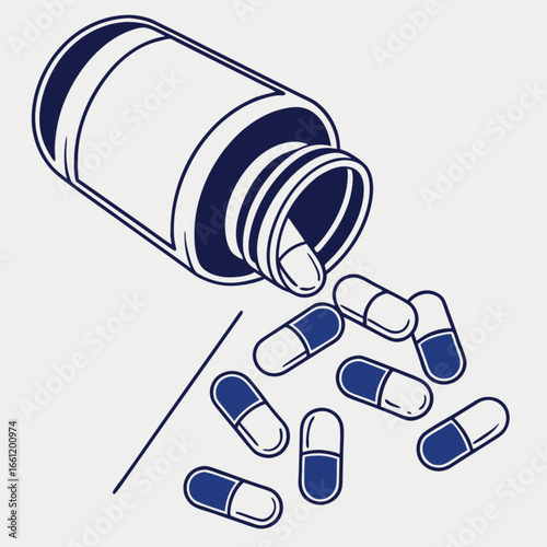Medicine Pills Spilled From Bottle Concept Illustration