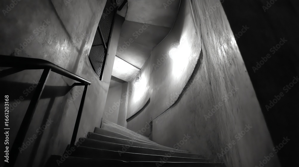 Naklejka premium Abstract staircase with lights in monochrome