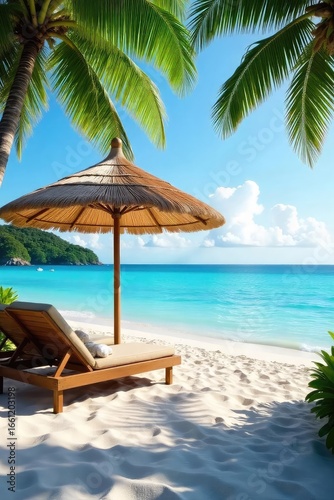 Luxurious umbrella resort nestled on a pristine beach, offering breathtaking ocean views and unparalleled relaxation Enjoy the ultimate tropical getaway , umbrella, tropical paradise, calm