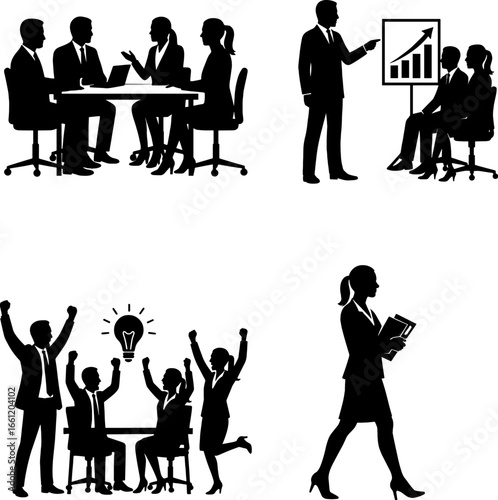 Corporate People Celebrating Success - Office Worker Silhouette vector asset with whit background 