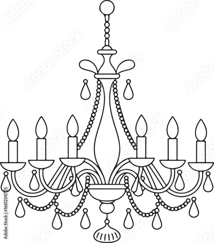 Ornate Crystal Lighting Fixture with Candle Lights and Hanging Beads