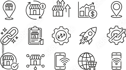 Chain store line icon. Shop, market, retail, shopping icons set. editable vector