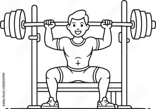 Man Lifting Weights and Squatting with Barbell, Fitness Artwork for Gym and Training