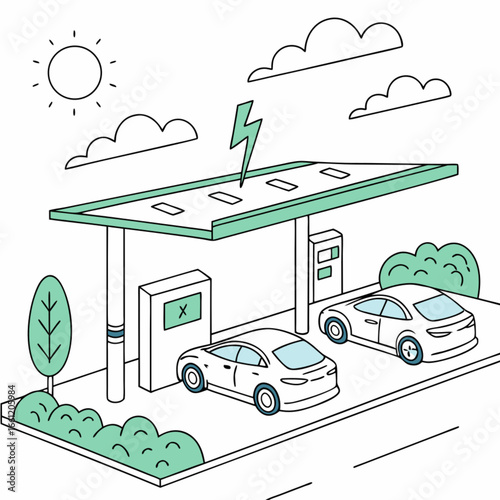 Electric Cars Charging at a Solar-Powered Station