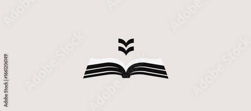 Minimalist black - and - white book and bird logo, for education brands, cultural institutions, publishing industry, reading promotion, creative logo design