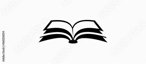 Minimalist black - and - white open book logo, for education brands, publishing industry, library logos, reading promotion, cultural and creative design
