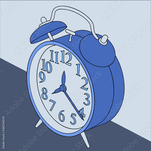 Blue Vintage Alarm Clock Vector – Retro Style Timepiece Illustration