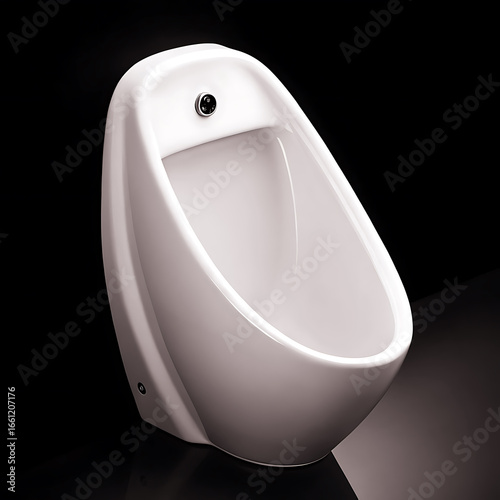 Modern white ceramic urinal fixture for public restrooms or commercial buildings showcasing clean lines and minimalist design on black background