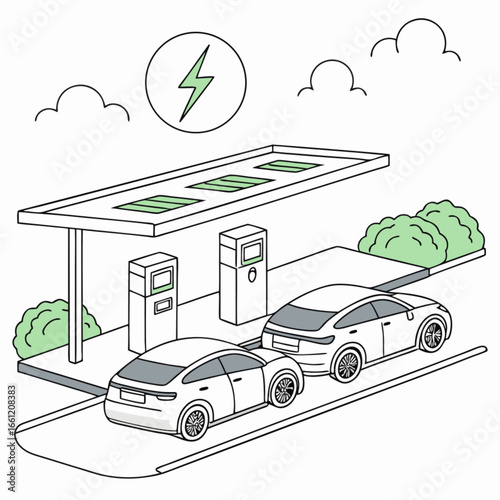 Electric Cars Charging at a Modern Eco-Friendly Station