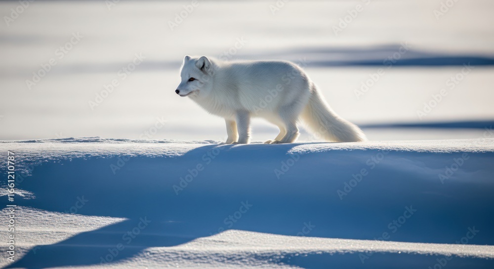 Arctic Fox Standing on Snow in Winter Landscape, Wildlife Photography Arctic Fox Standing on Snow in Winter Landscape, Wildlife Photography