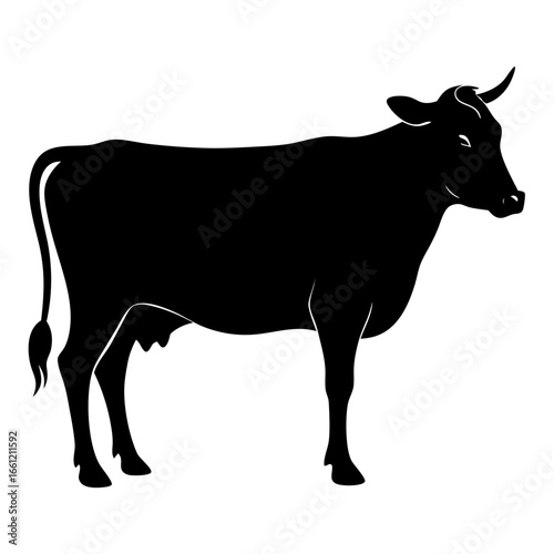 Black silhouette of a cow isolated on white background