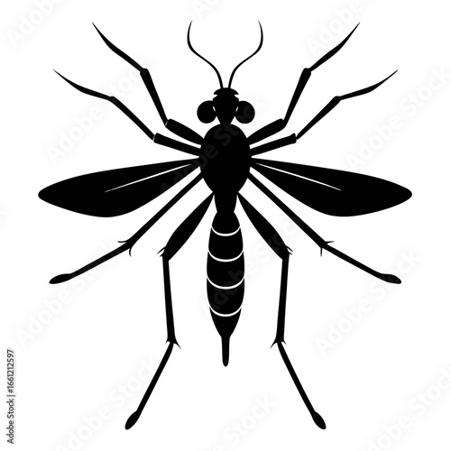 Black silhouette of a mosquito isolated on white background