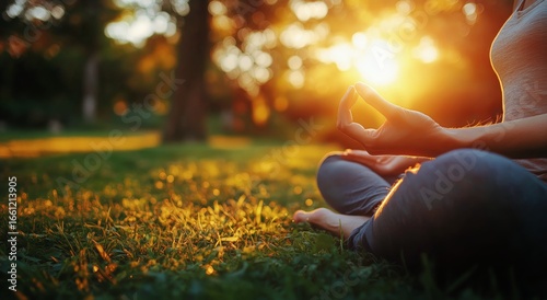 Meditation in a Peaceful Park at Sunset With a Serene Atmosphere and Calming ...