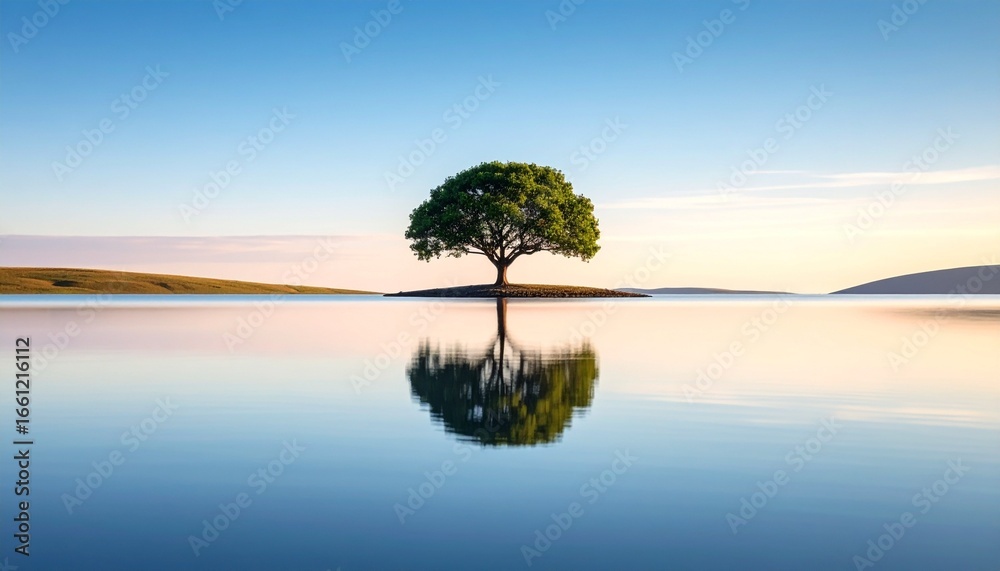 Fototapeta premium A Single Tree at Sunset Reflected in Calm Water