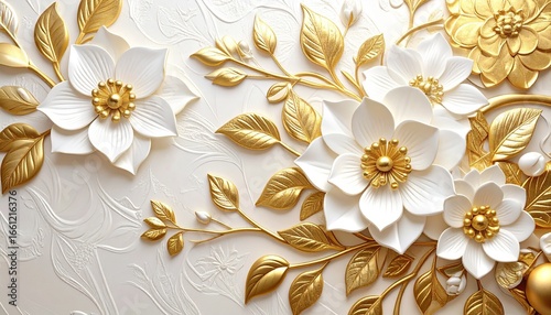 Golden floral vector background with yellow and pink blossom flowers for a spring invitation design