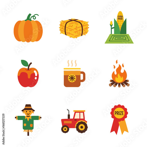 Celebrate autumn harvest fun with pumpkins, apples, hay, and cozy campfire scenes.
