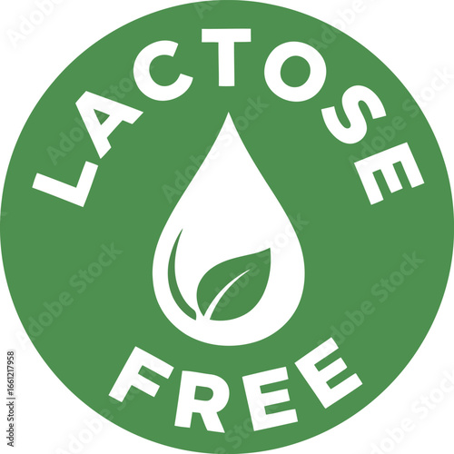 Lactose free certified label green circle with drop and leaf icon vector