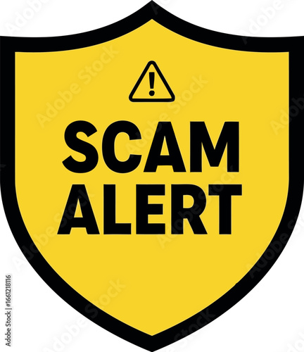 Scam alert shield warning icon security danger fraud warning sign vector