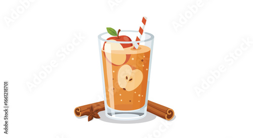 Refreshing apple cinnamon smoothie in a glass, garnished with fresh apple slices and whole cinnamon sticks.