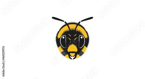 A stylized illustration of an angry bee or wasp head, depicted as a mascot or logo on a white background.