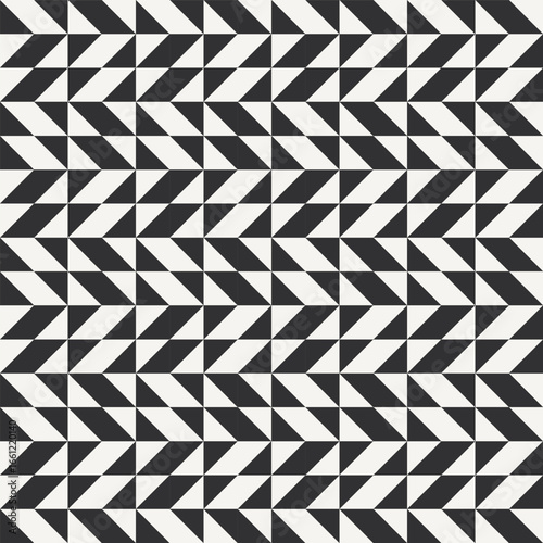 Black and white abstract geometric quilt pattern. High contrast geometric monochrome patchwork minimal background with triangles. Simple colors - easy to recolor. Color block vector illustration.